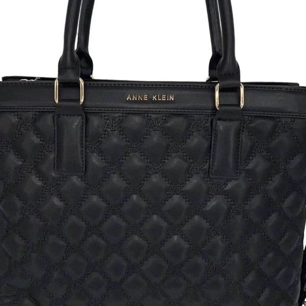 Ann Klein Womens Quilted Double‎ Handles Satchel Bag Black One Size NWOT